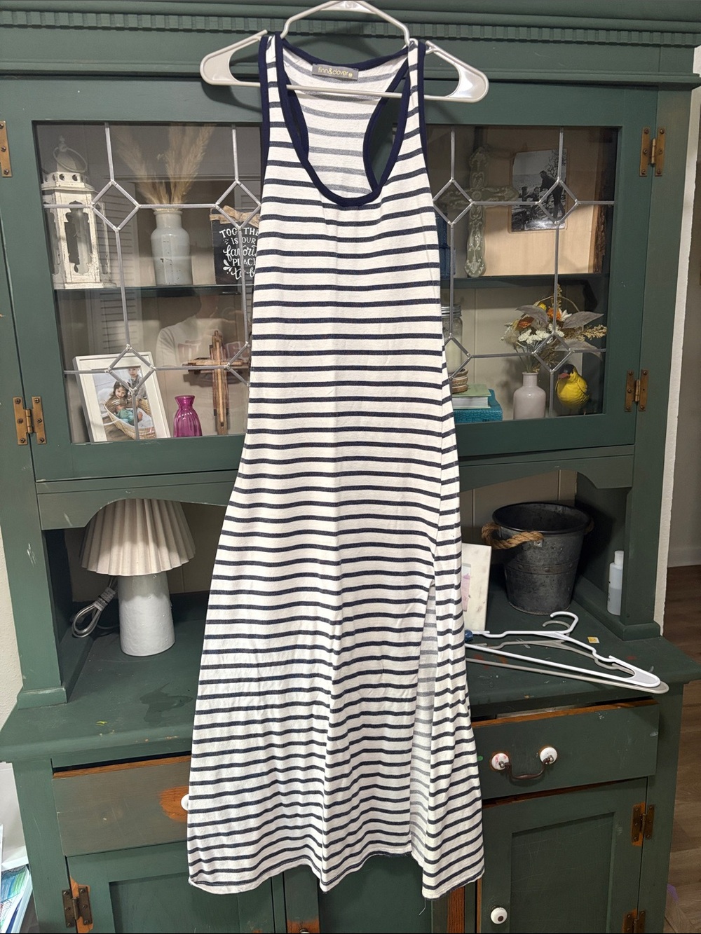 finn & clover Navy and White Striped Maxi Dress